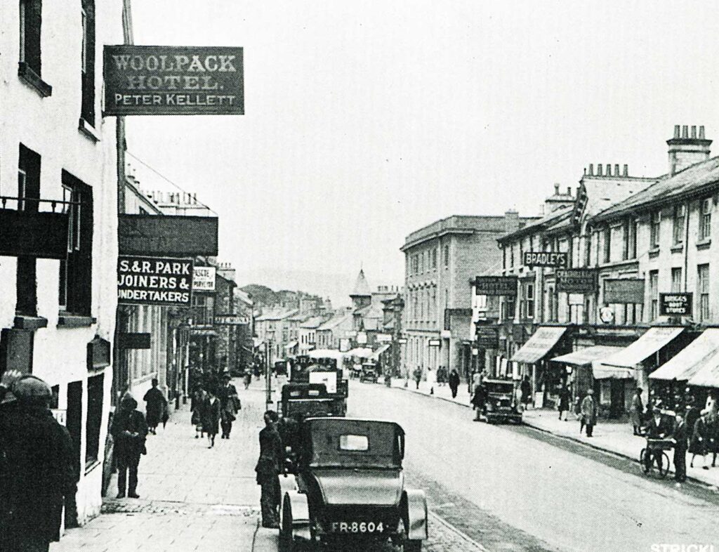 View of Stricklandgate from woolpack yard towards the post office building.